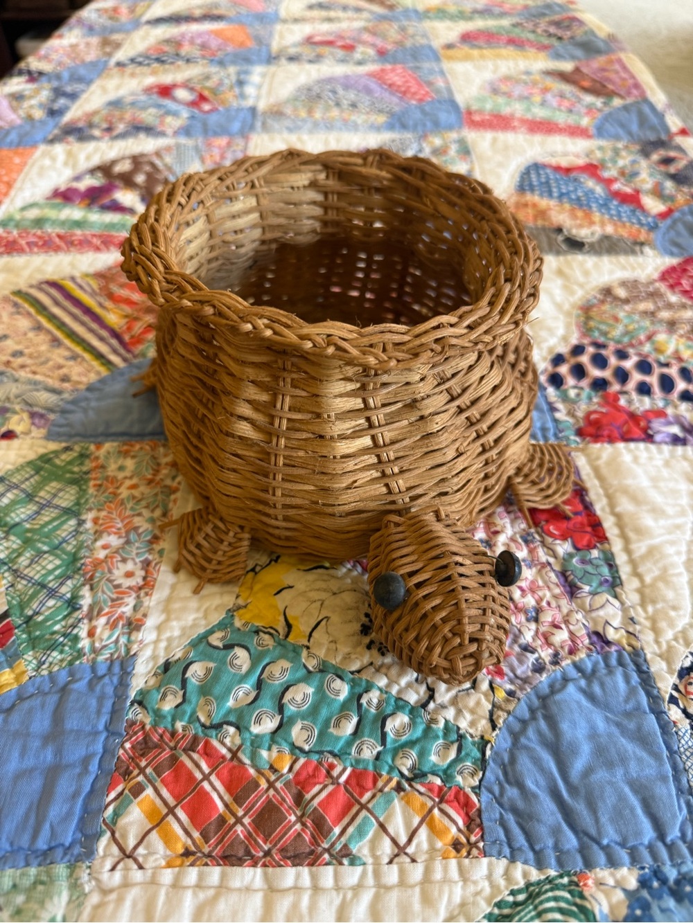 Handwoven Brown Wicker Turtle Basket - Decorative Home Accent